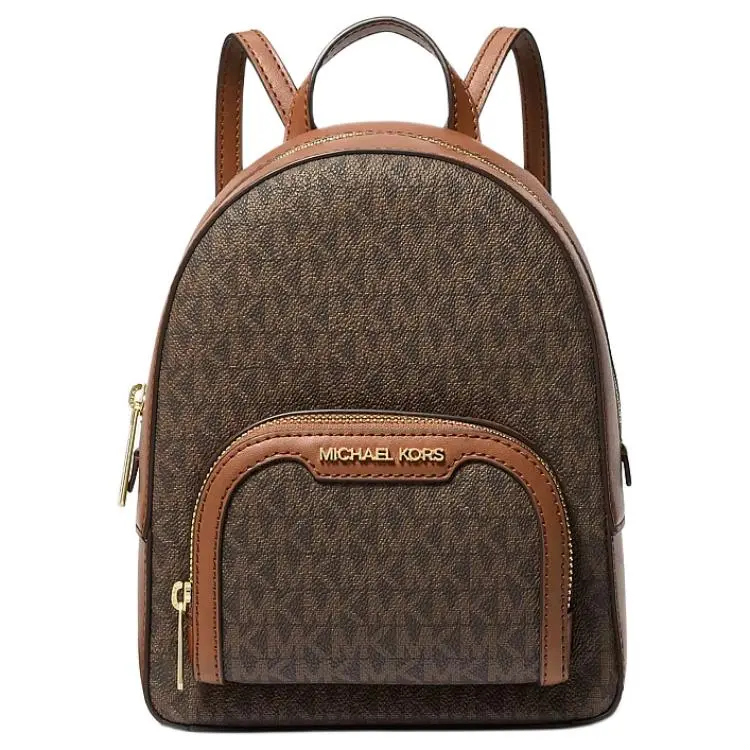 Michael Kors MK Jaycee Leather Backpack – Small, Women’s Gold Logo Print, Brown