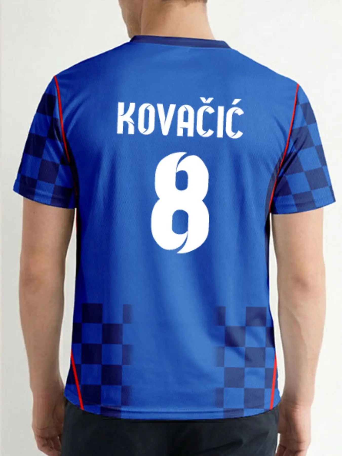 Croatia National Team Fan Shirt, Pure Blue Checkered Soccer Jersey, Men's Adult Quick-Dry Breathable Round Neck, Croatia Pattern, Gift for Fans