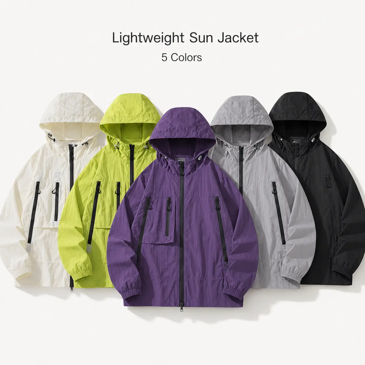Unisex Lightweight Hooded Sun Protection Jacket, Zip Pocket Summer Windbreaker, Loose Outdoor Travel Jacket, S-4XL