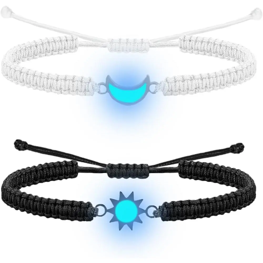 Matching Bracelets for Couples, Long Distance Relationship Gifts, Stainless Steel Sun and Moon Bracelets Set for Bf Gf Husband Wife  Anniversary Promise  Adjustable
