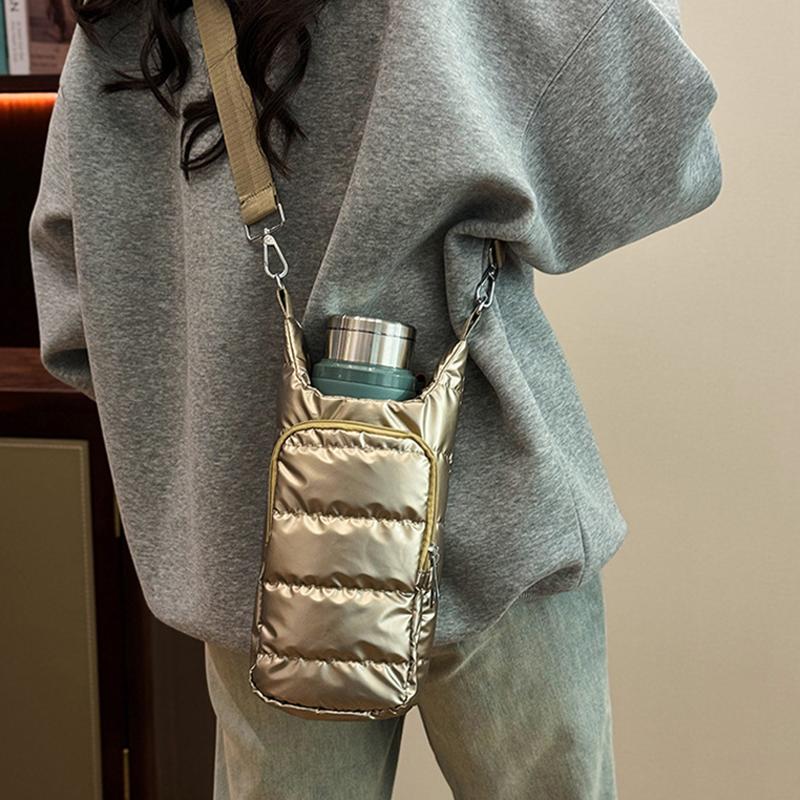 Shoulder Strap Water Bottle Carrier Bag Nylon Front Pocket Water Bottle Holder Down Portable Water Bottle Sling Bag Case Travel