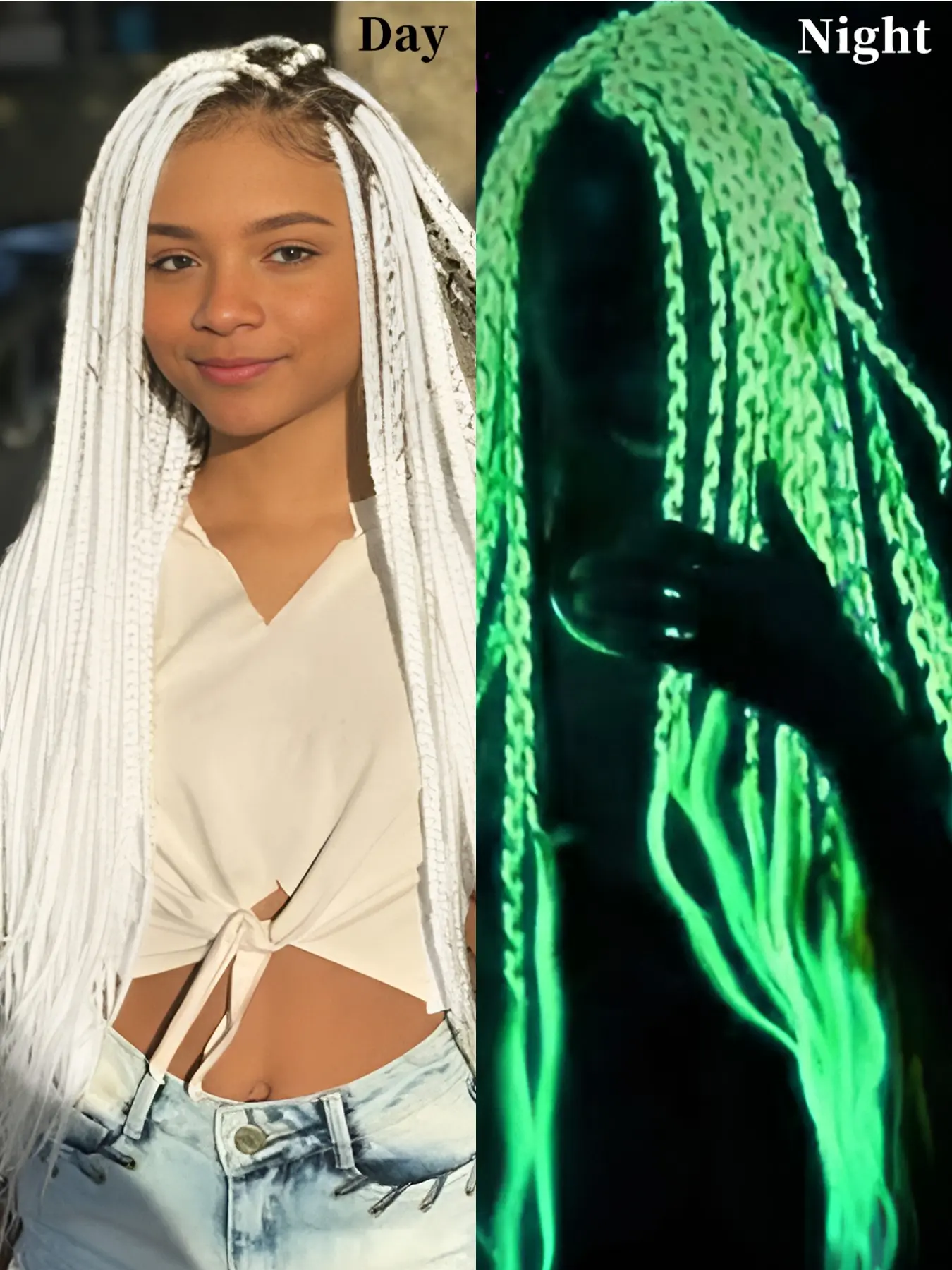 24 Inch Glow in The Dark Jumbo Braiding Hair, White Luminous Synthetic Jumbo Braid Hair Extensions, Soft Lightweight No Shedding Glowing Braids Hair for Halloween Cosplay Party