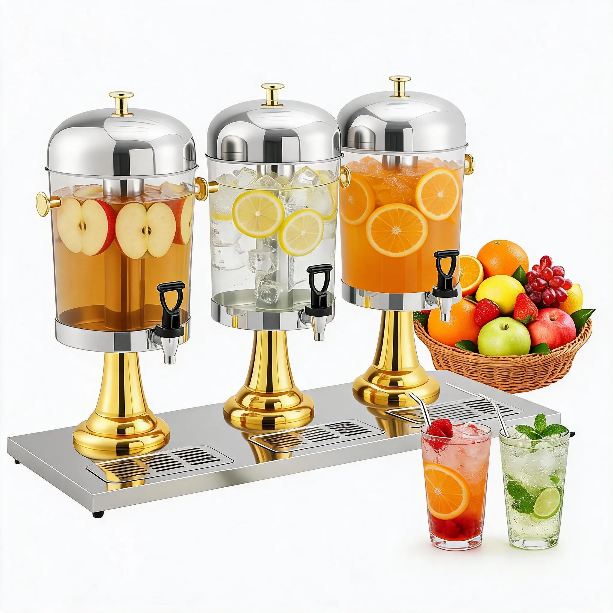 Commercial Stainless Steel Beverage Dispenser with Ice Core & Stand – 2.2 & 4.4 Gallon Options – Cold Juice, Iced Tea, Lemonade Serving for Parties, Weddings, Catering – Durable Construction