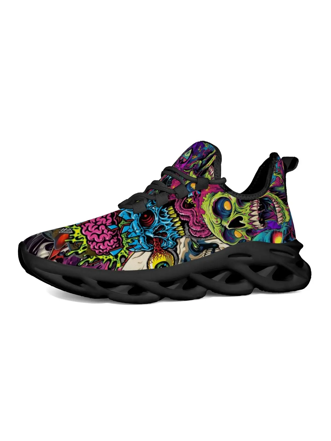 Exclusive Unique Colorful Horror Skull Brain Print Blade Sole Sneakers Unisex Non-Slip Wear-Resistant Lightweight Hollow Sole Blade Sneakers