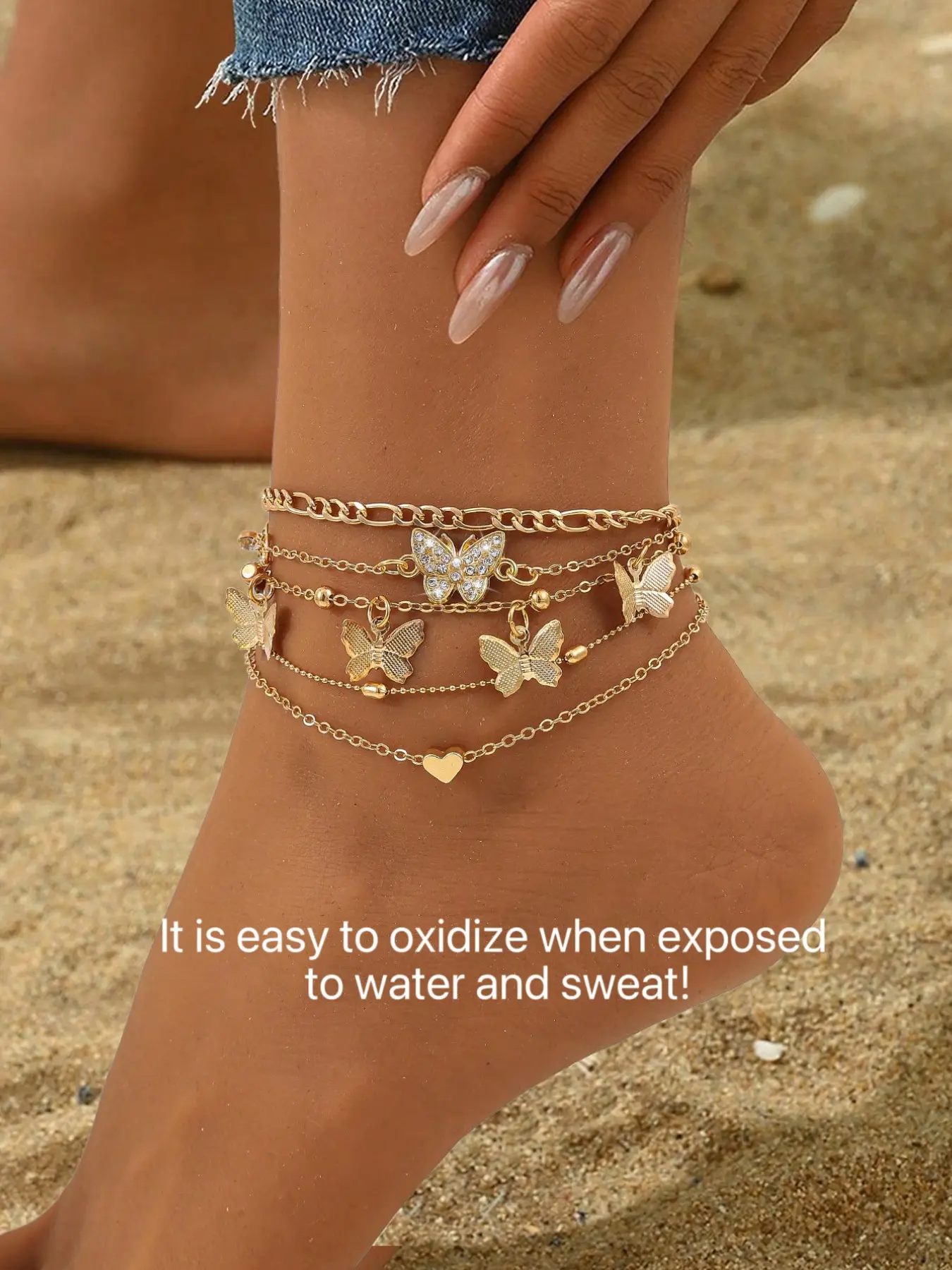 Set of 4 Boho Anklets for Women, Trendy Jewelry, Multi-Layer Beaded Anklet Set with Butterfly, Heart & Minimalist Designs, Embellished with Synthetic Diamonds, Perfect for Summer Holidays, Beach Parties & Bikini Outfits, Foot Jewelry