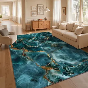 Local Delivery Multi Sizes Velvet Teal Green Gold Cracked Natural Marble Stone Rug Washable Non Slip Boho Farmhouse Runner Nursery Indoor Decor Rug