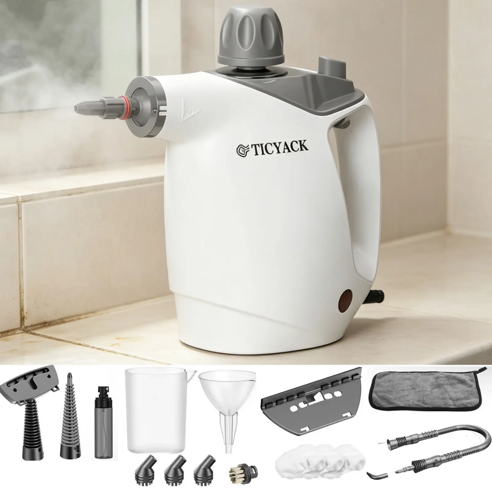 White Handheld High Heat Stain Removal Device, 500ml Capacity Tank with 16-Piece Accessory Set & Safety Lock, Versatile Deep Care Tool for Household Tile Grout, Floors, Bath Windows and Auto Interior