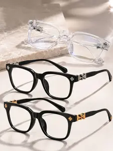 Vintage Square Frame Glasses, Unisex High-End Decorative Temple Eyewear, Perfect for Trendy, Casual Eyeglasses, Fashionable Accessory for Men and Women