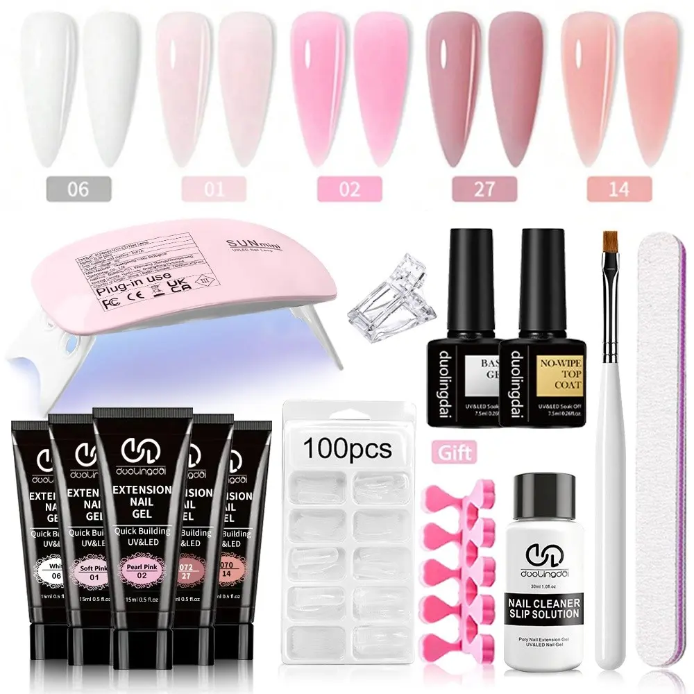 Poly Gel Nail Art Kit, Nails Set, Long-Lasting Semi-Permanent UV Poly Gel Nail Extension Set, Easy-to-Use Odor-Free Nail Enhancer Kit for DIY Manicure and Nail Care, Polygel Nail Kit
