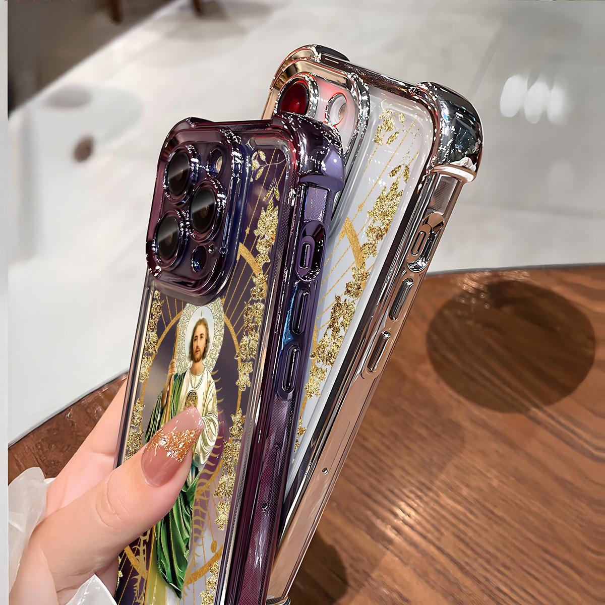 St. Jude Pattern Phone Case , Electroplated Cover with Airbag Shockproof Soft TPU Cover for iPhone X 11 12 13 14 15 16 17 Pro Max Plus Air San Judas