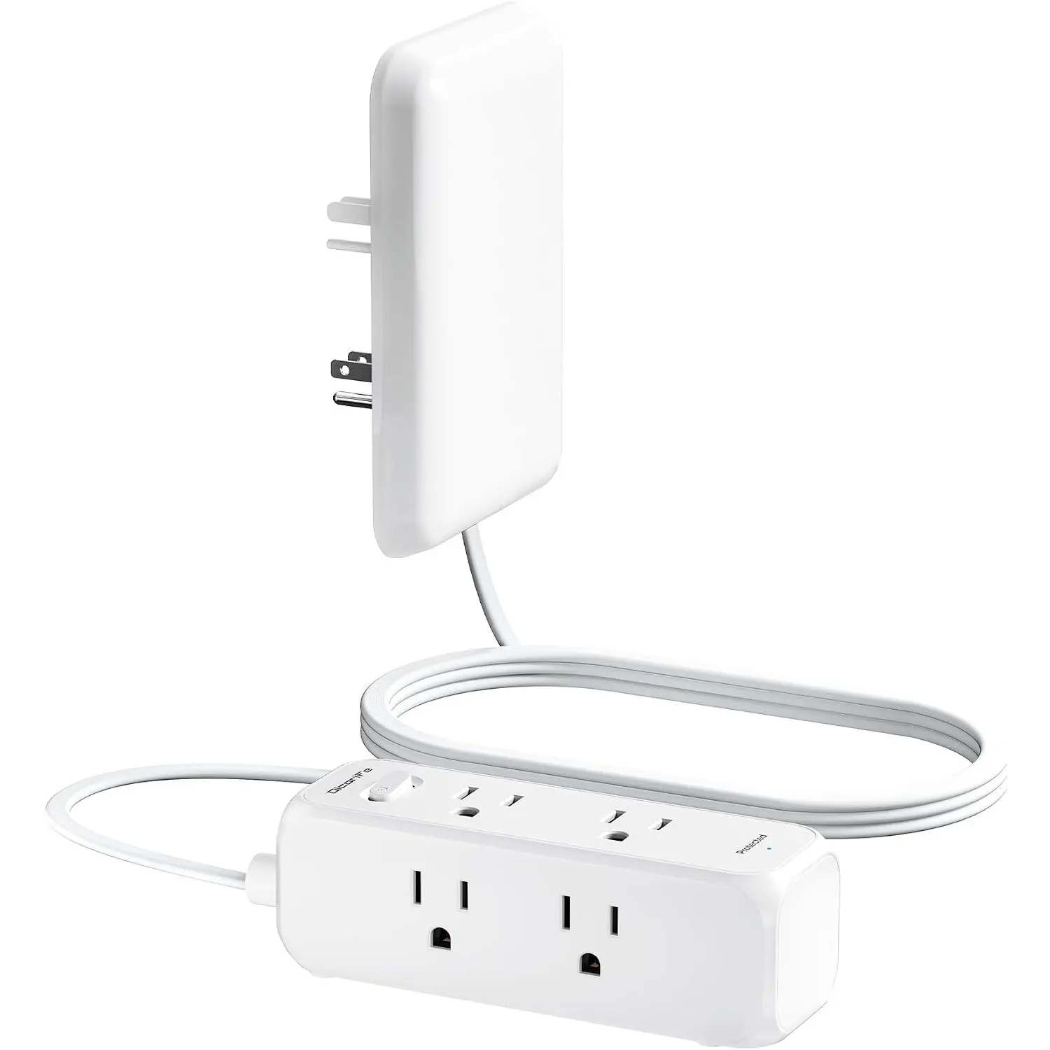 Flat Extension Cord with Outlet Cover, Flat Plug Power Strip with 6 Outlets, 3 FT Cord  Outlet Extender for Tight Spaces