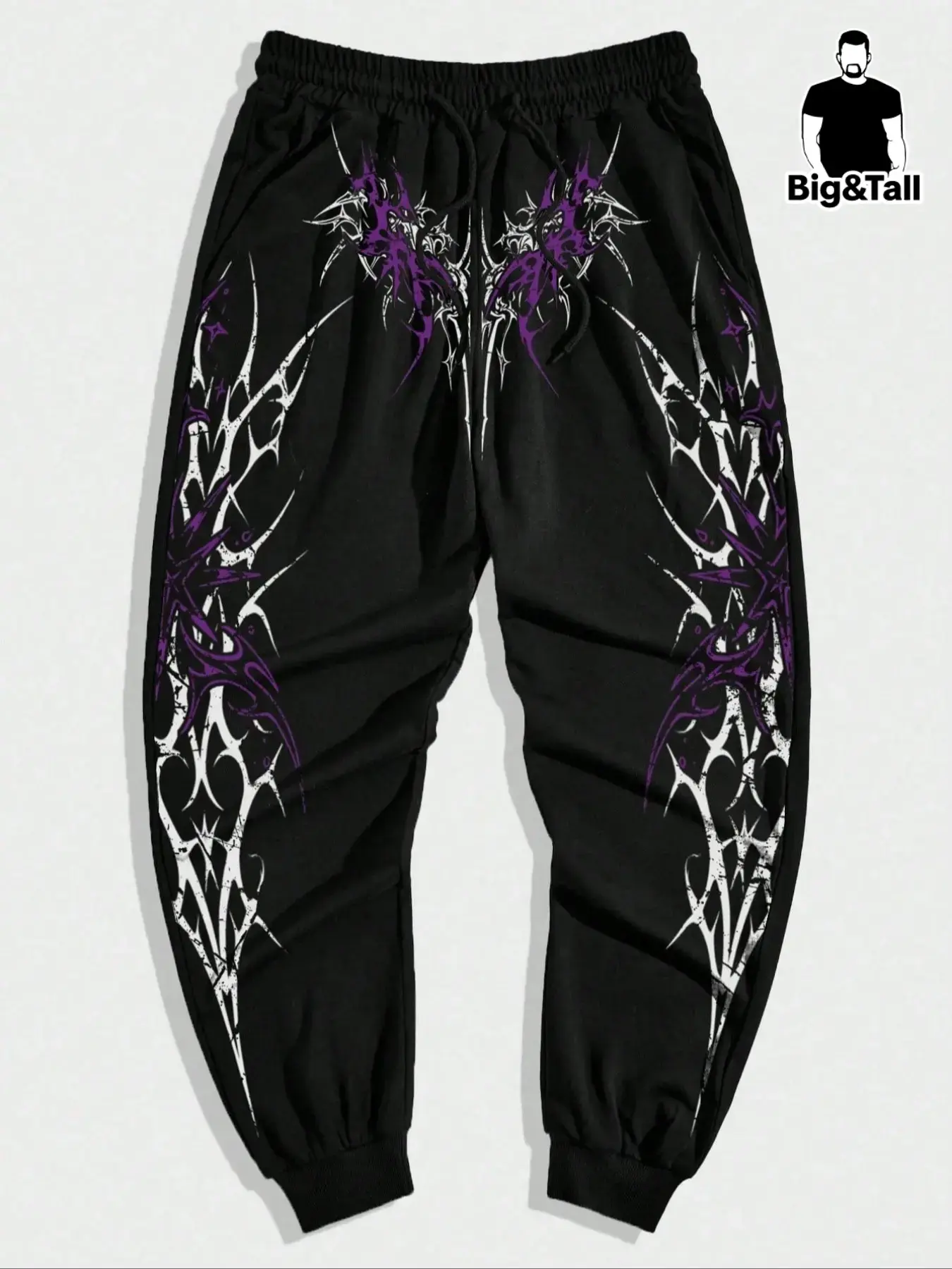 Men's Plus Size Gothic Print Drawstring Waist Sport Pants, Fashion Streetwear, Comfortable and Stylish, Casual Wear