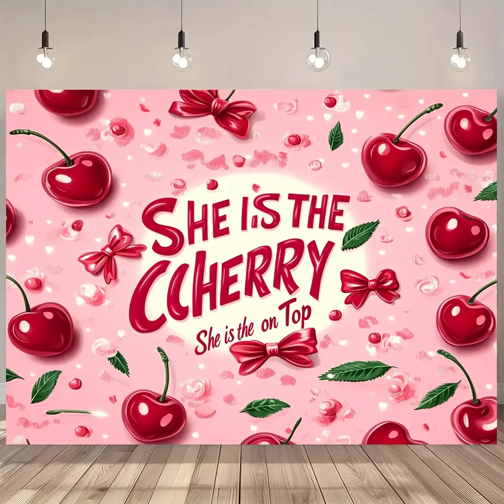 1pc Rustic Cherry Theme Polyester Backdrop, Durable Fruit Theme, Suitable Party Decoration, Universal, No Electricity Required, No Feathers, Cherry Top, Scene Decoration, Outdoor Celebrations
