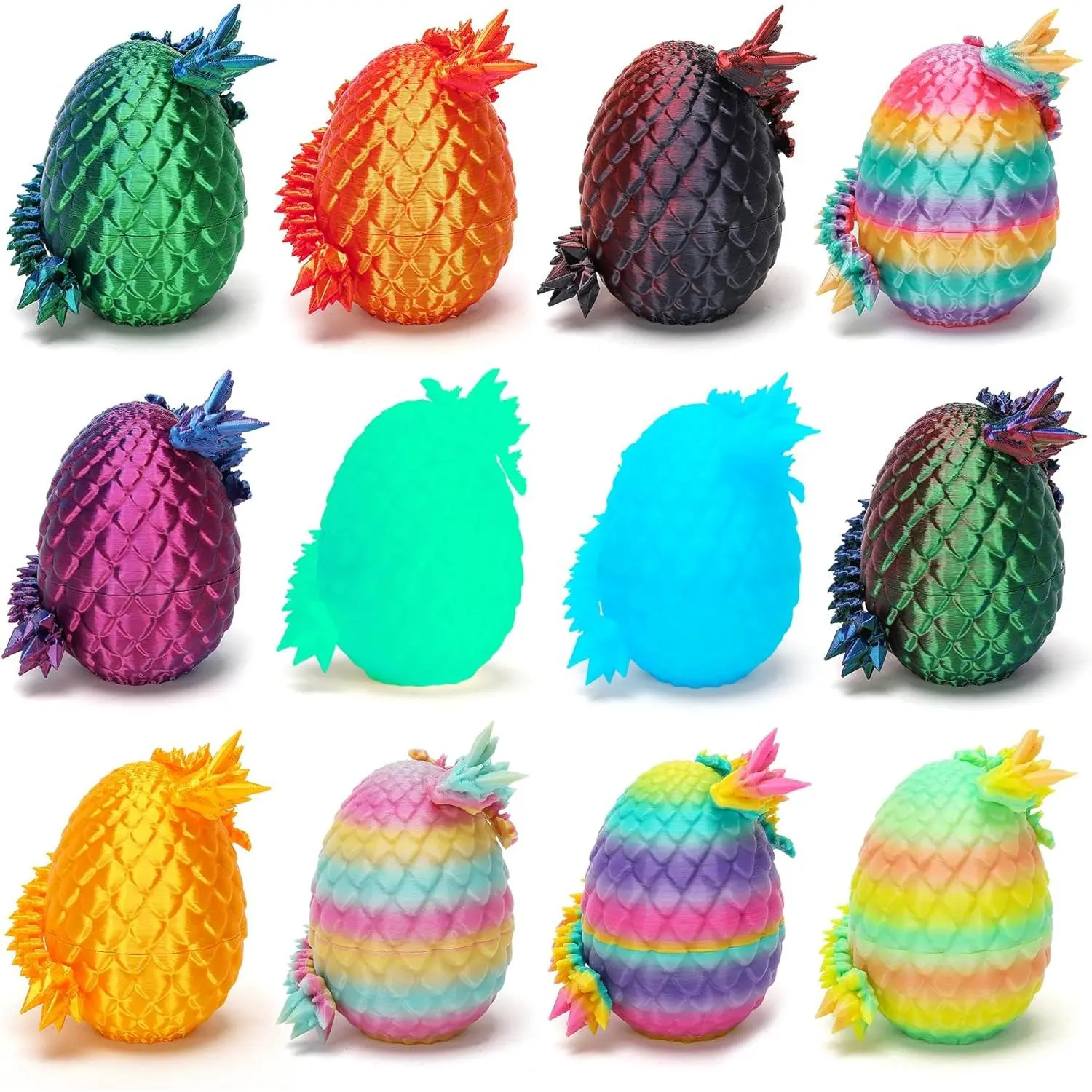 12 Pcs 3D Printed Dragon with Egg for Easter Basket Stuffers, Dinosaur Easter Eggs Fillers Fidget Toys,Easter,Birthdays, Christmas Easter Decorations Gifts for Girls Boys(Without Keychain)fidget toys