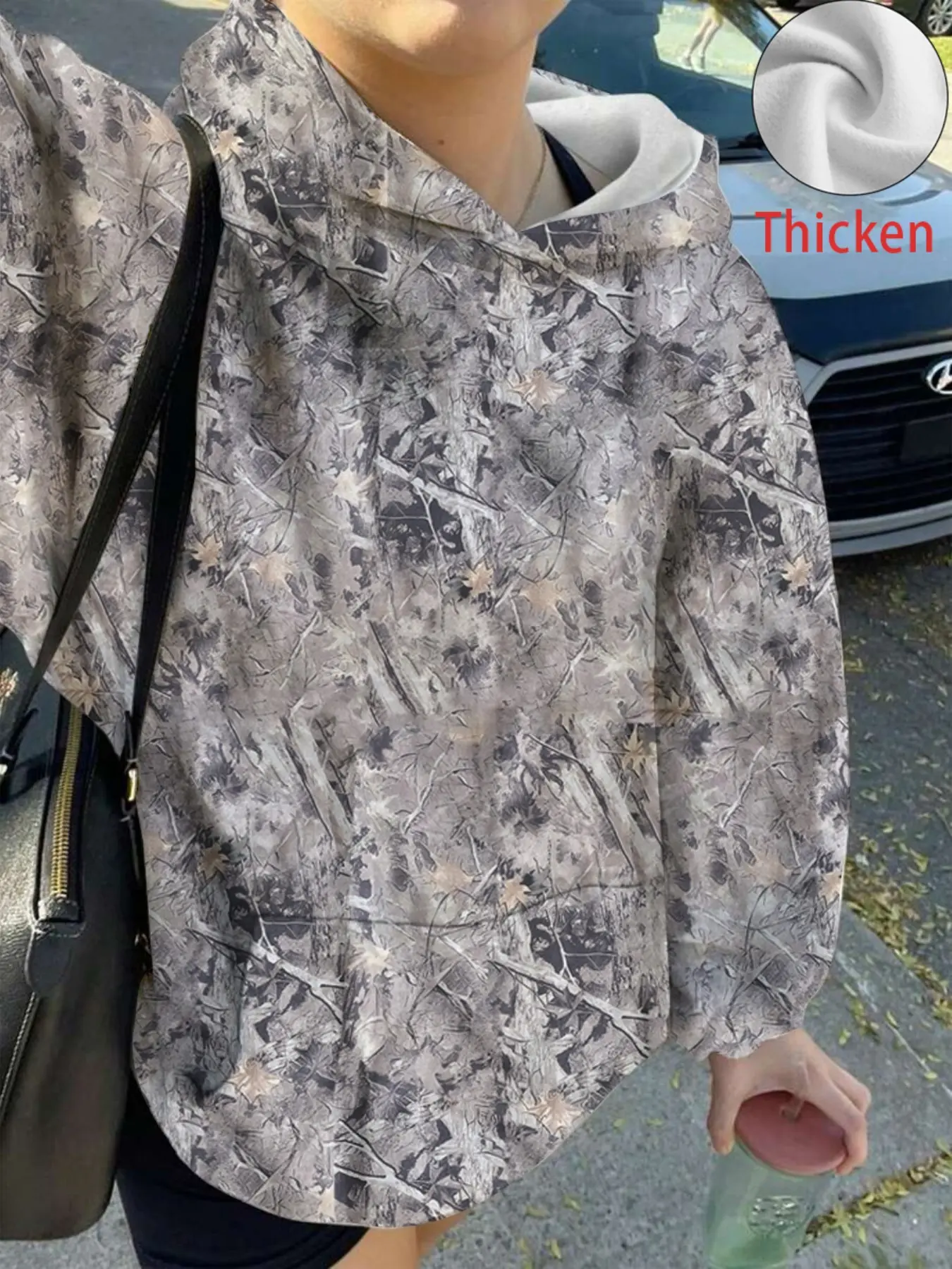 American Vintage Street Style Camo Sweatshirt, Loose-Fit Hoodie with Kangaroo Pocket, Casual Fall & Winter Wear for Women, Camouflage