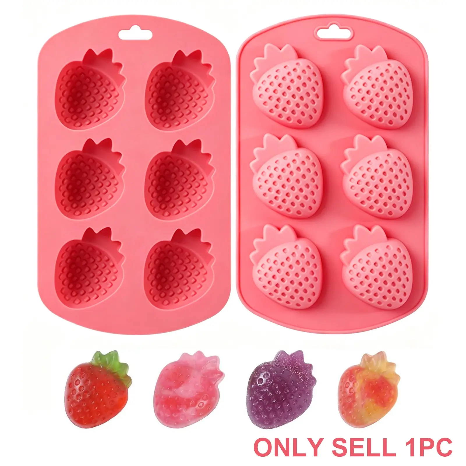 Strawberry Shape Silicone Ice Tray, 6-Cavity Half Strawberry Mold, Flexible Easy-Release Design, Ideal for Freezer, Baking, Candy, Chocolate, Soap Making, Ice Molds