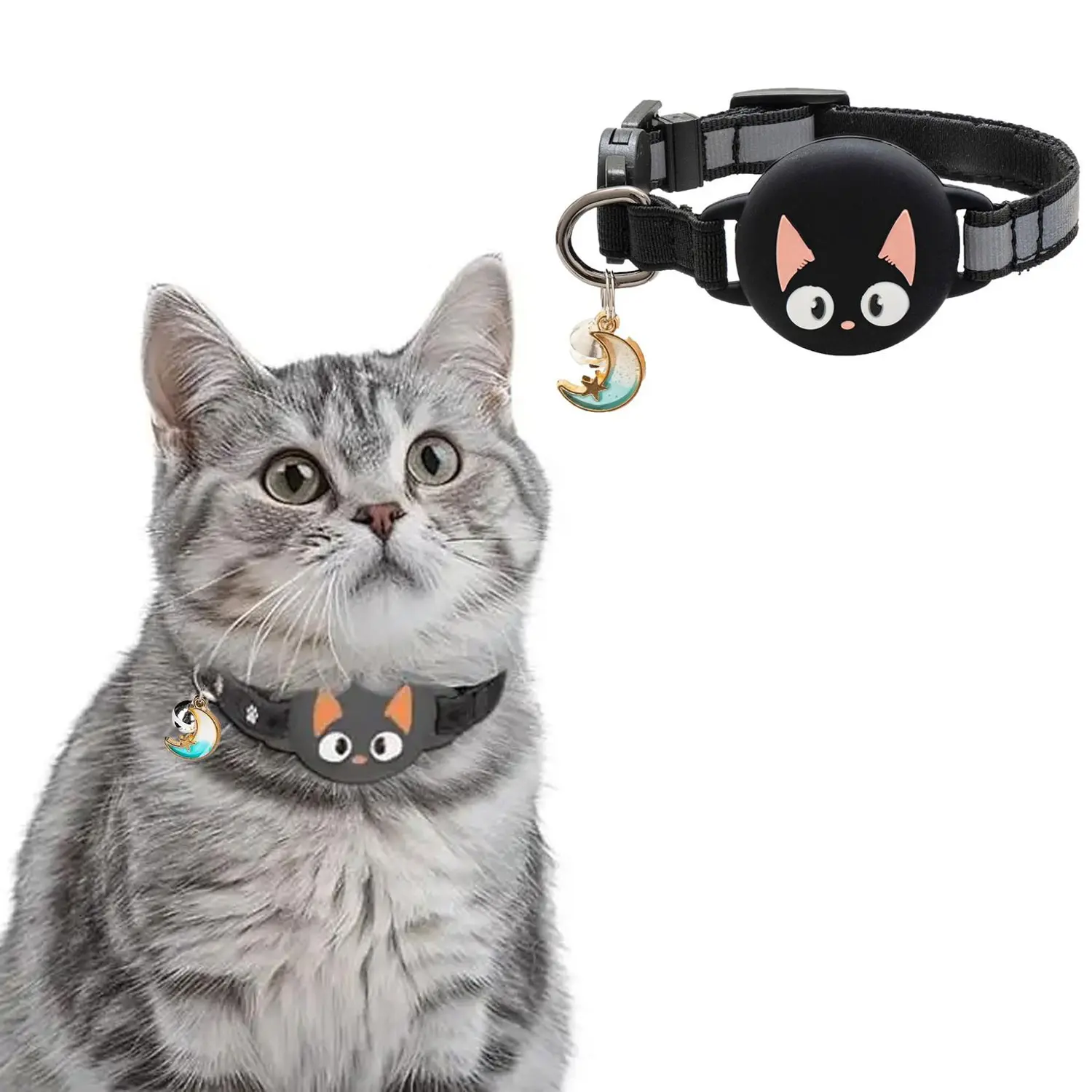 Waterproof Airtag Compatible Cat Collar, Breakaway Cat Airtag Collar with Luminous & Reflective, Lightweight Kitten Collar, Hidden Tracker for iOS