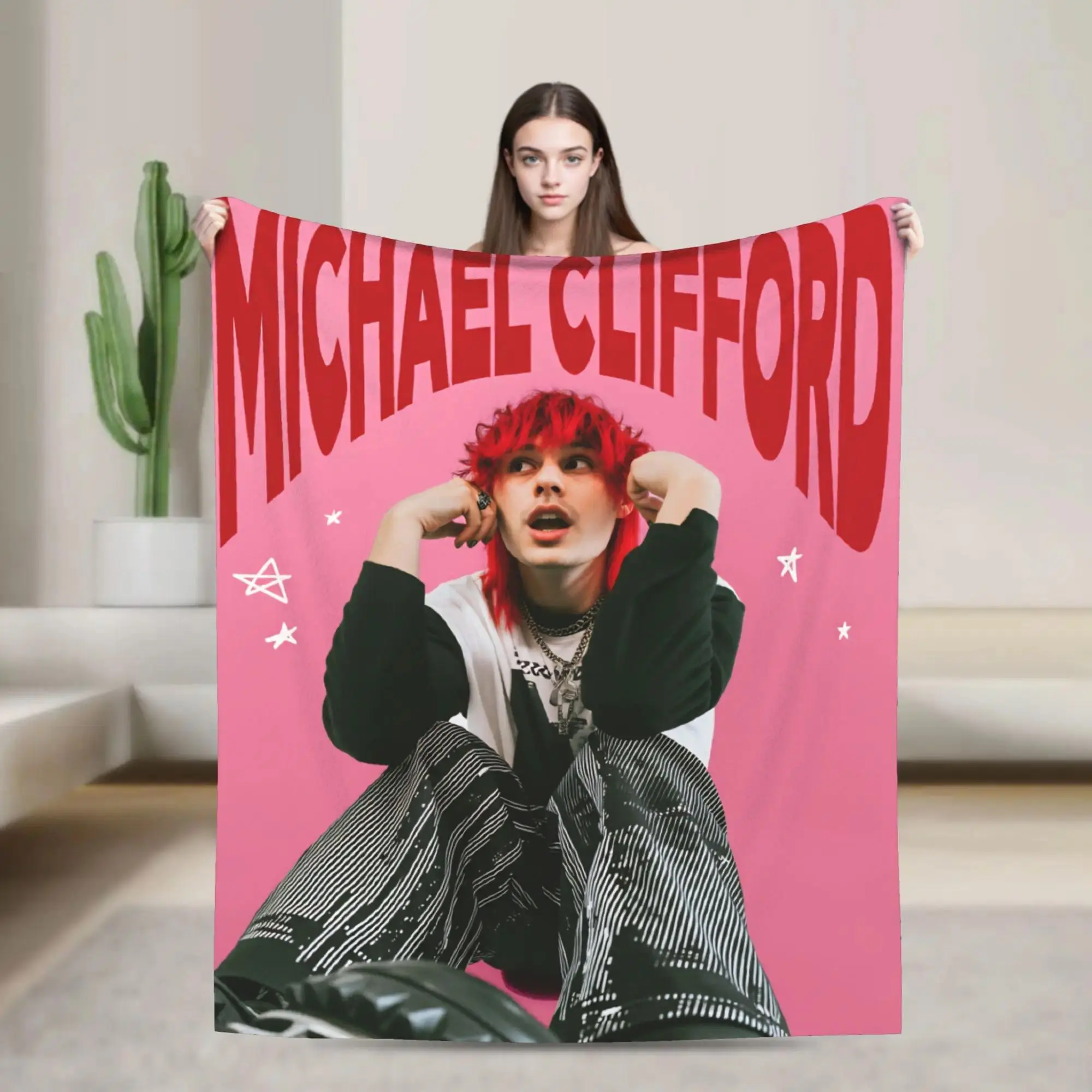 Michael Clifford Flannel Blanket - Polyester Flannel Weave Fading-Proof Multi-Size Throw with Music Artwork for Music Fans, Bedroom Decor, Gifts
