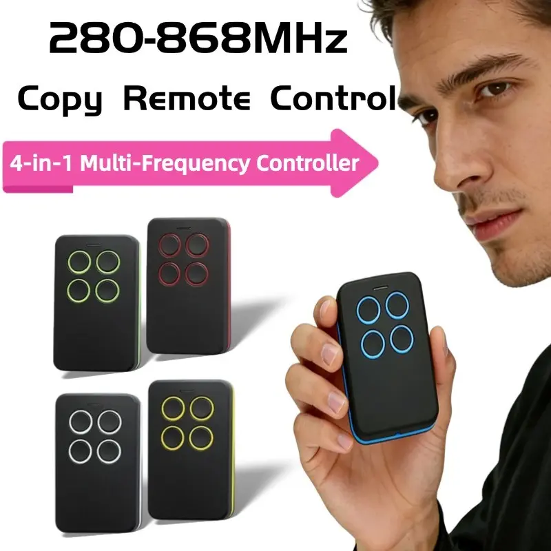 4 Button Universal Remote Control Duplicator 280-868MHz Multi Frequency Copy Key Fob, Rolling Code Fixed Code Copy Key, Garage Door Gate Courtyard Backup Remote, 5 Colors Available