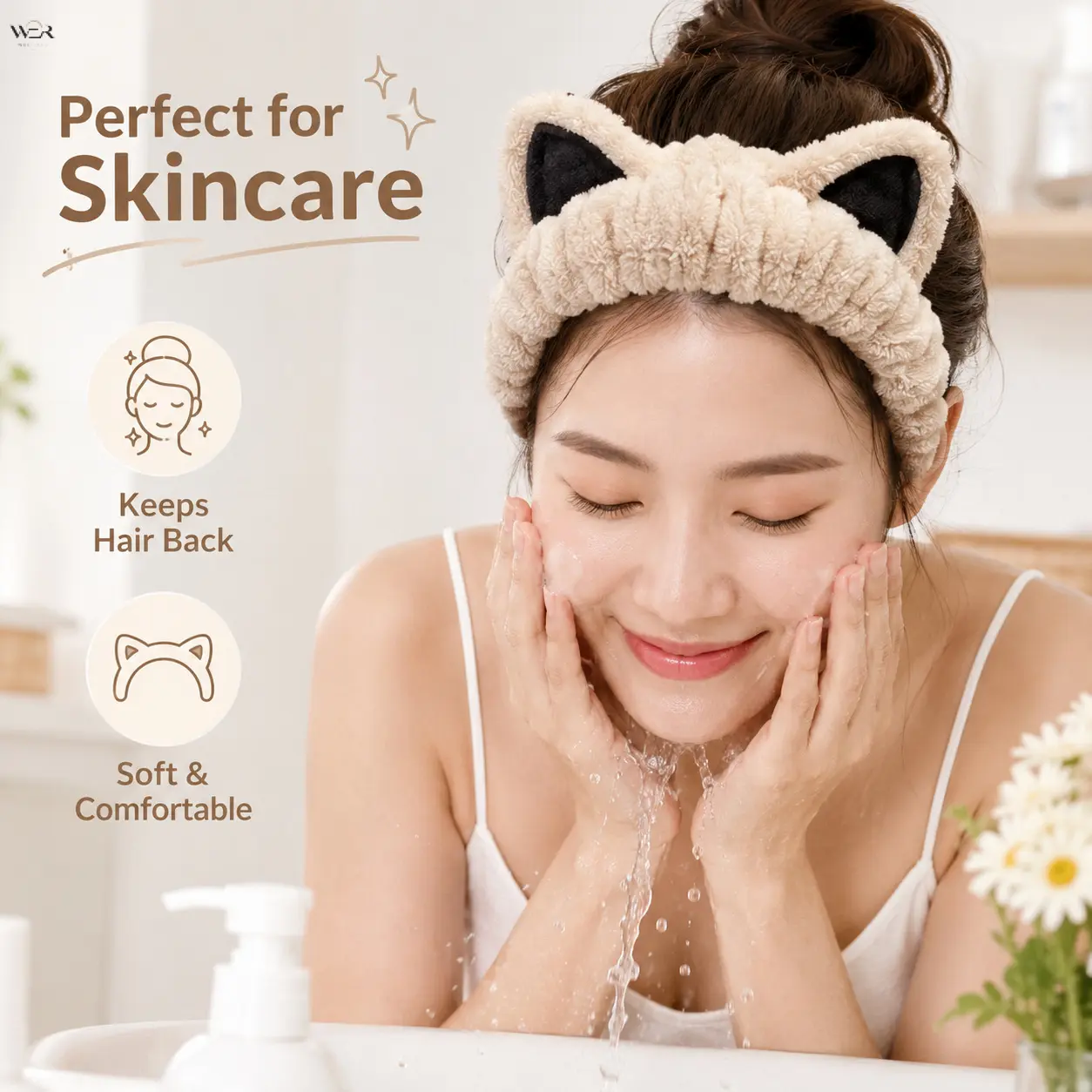 Women's Cute Cat Ear Coral Fleece Headband - Soft, Elastic, Fluffy Hair Holder for Skincare, Makeup, Face Washing - 4 Colors, One Size, Comfortable Daily Fashion Hair Accessory Gift