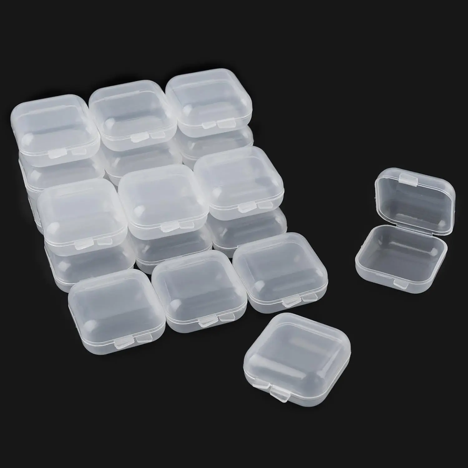 , 40 Pack Mini Square Storage Containers Box with Hinged Lid Clear Earplugs Plastic Transparent for  Bead