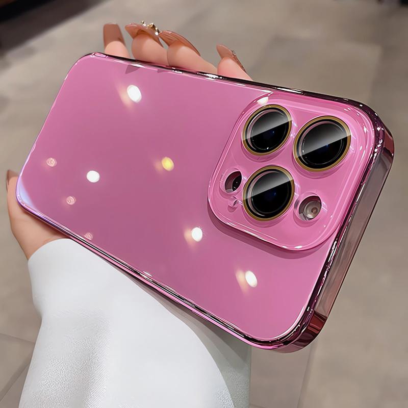 Ice-Cool Glass Phone Case for iPhone 17/16/15/14/13/12/11 Pro Max, Full-Body Protective Shockproof Silicone Cover with Lens Protection, Simple Pure-Color Design for Men and Women