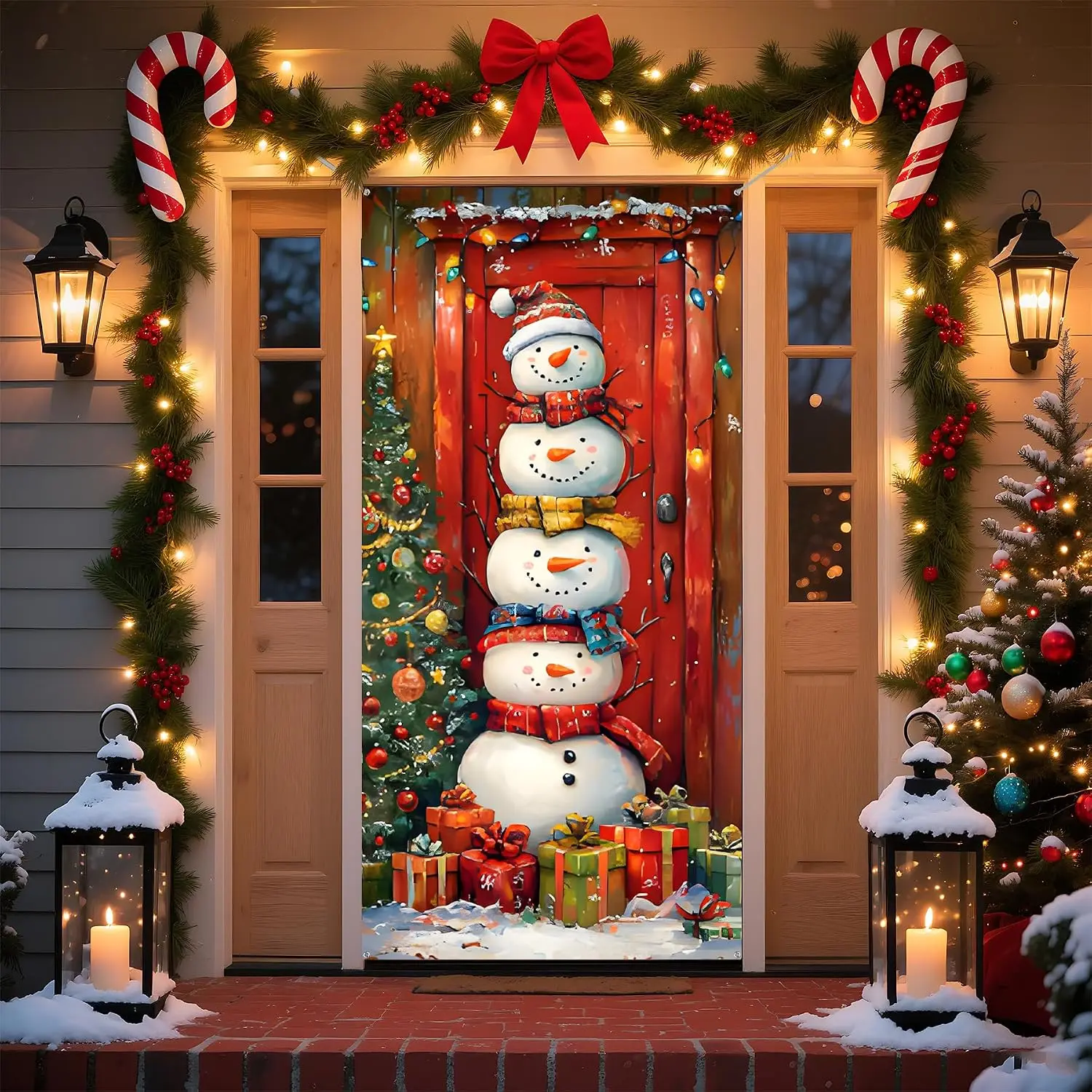 Christmas Door Cover Banner, 6 x 3 ft Christmas Decorations Flag Photography Background for for Winter Party Decorations Supplies 70.8 x 35.4 Inch (Snowman-3)