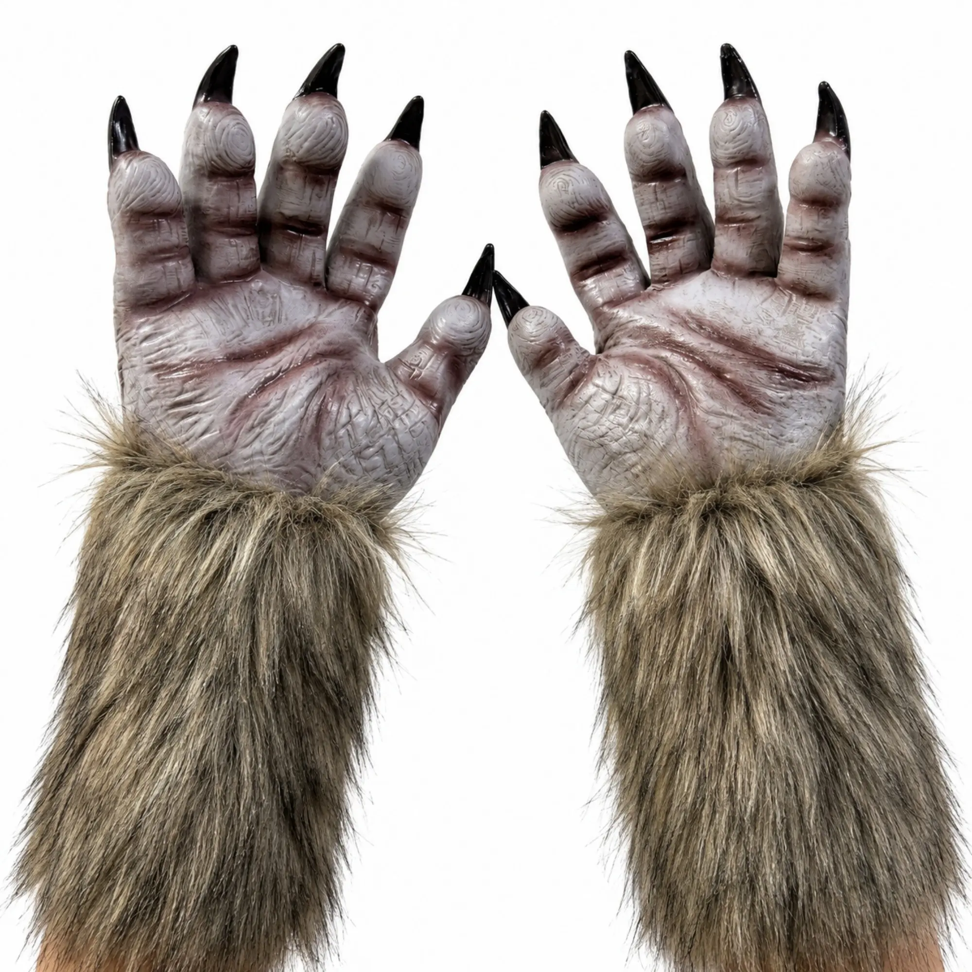 Realistic Werewolf Gloves with Faux Fur Claws, Creepy Latex Monster Hands for Adults, Halloween Costume Cosplay & Party Props