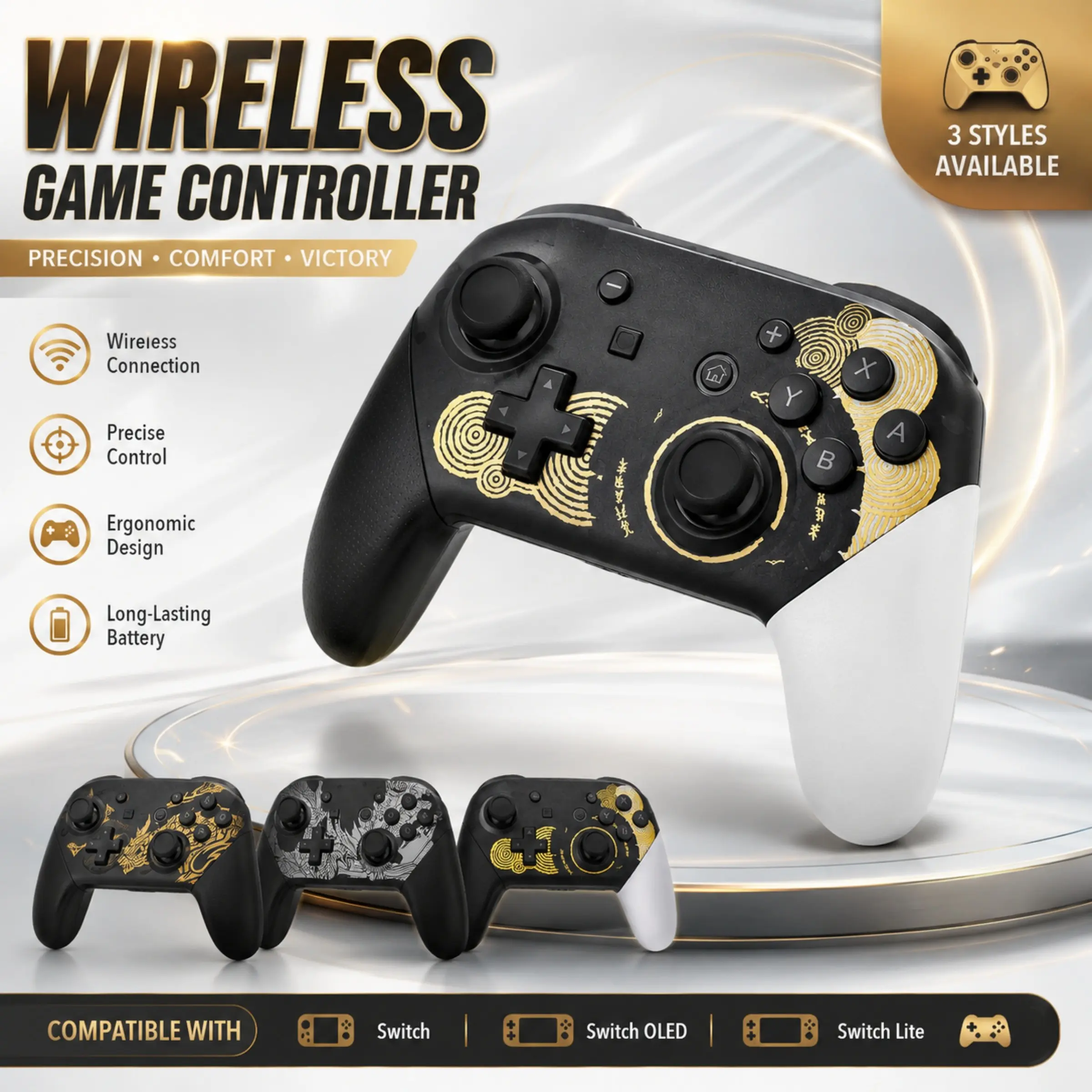 Wireless Game Controller, Bluetooth-compatible Gaming Joystick, Supports Vibration & Motion Control, Rechargeable Ergonomic Design, Ideal for Gamers