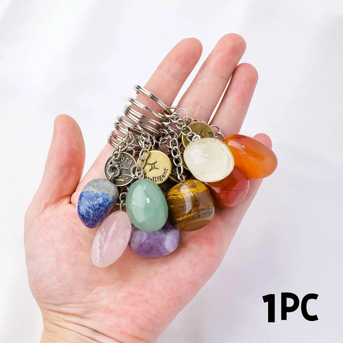 Natural Gemstone The Zodiac Keychain, 1 Count Clear Quartz Rolling Stones Amethyst Key Chain for DIY Car Key Rings Chains, Party Gift, Aesthetic Keychain, Keychain Jewelry Decor, Keychain Pendant, Keychain Accessory