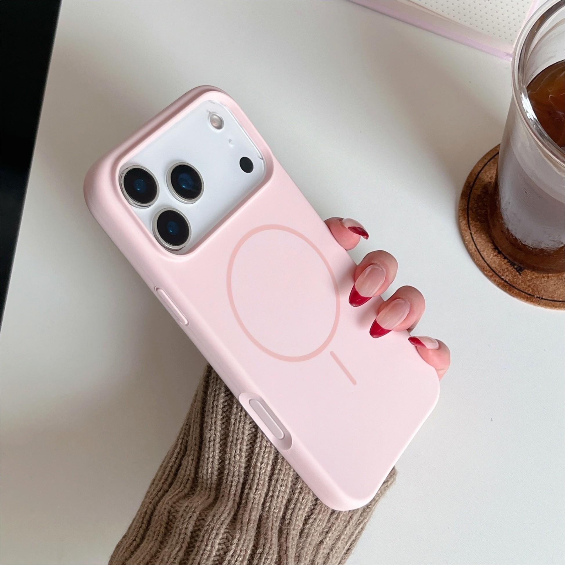 Orange thin circle magnetic suction camera button, all-inclusive, suitable for Apple 17promax mobile phone case, liquid silicone iPhone17 r skin feeling 17pro simple solid color, soft waxy 17 large holes 16