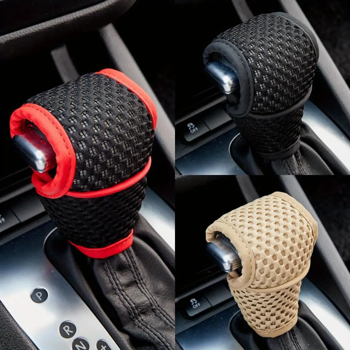 Chic 1 Gear Shift Knob Cover Sleeve - Universal Ice Silk Breathable Rubber Car Interior Accessory for Automatic Cars, Tool-Free Install, Non-Slip Grip, Durable Fabric Protection