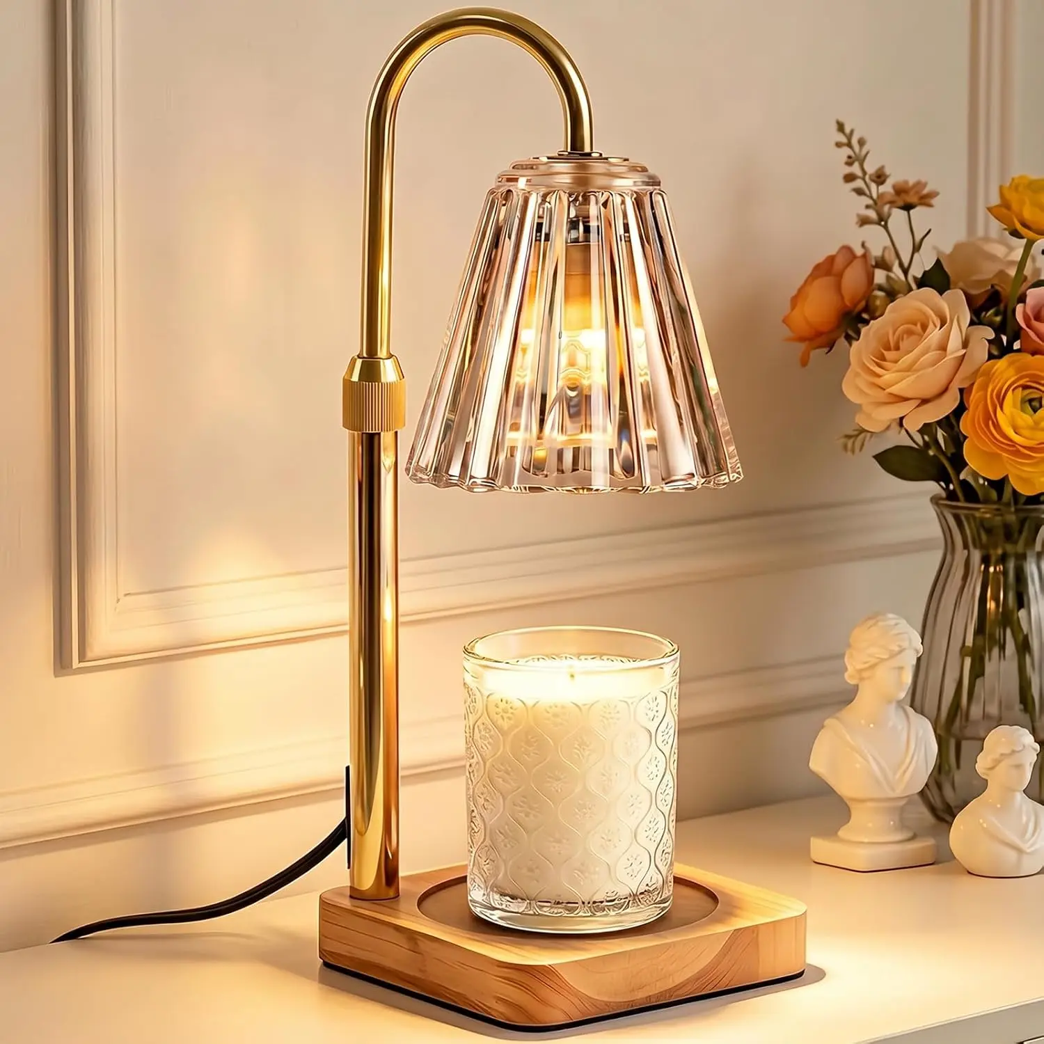 Candle Warmer Lamp with Timer and Dimmer, Adjustable Height Electric Candle Warmer for Jar Candles, Home Decor Night Light Gift for Women Mom Bedroom Office