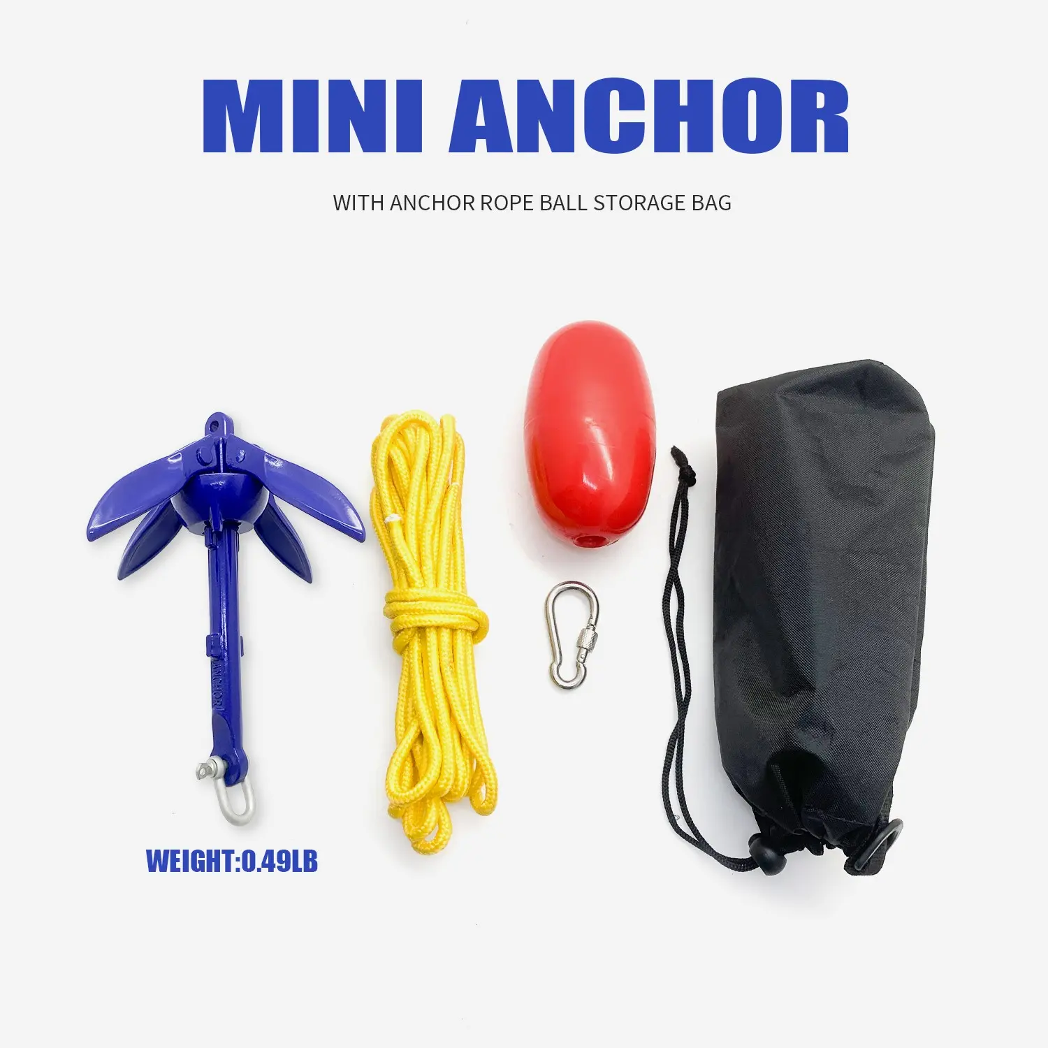 Koetsu Blue Aluminum Folding Boat Anchor, Inflatable Kayak and Raft Anchor, Hard Body Boat Anchor, Fishing Boat Anchor, Lotus Anchor
