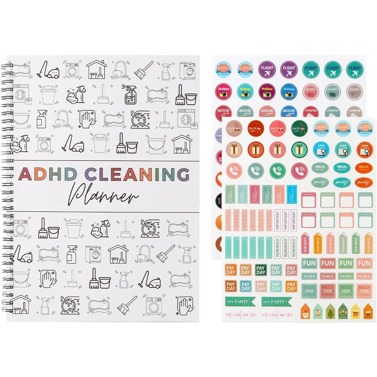 Cleaning Planner with 2 Sheets Stickers, Cleaning Schedule and Checklist Organizer, Daily Weekly Monthly Yearly Household-Cleaning Planner, DIY  Improvement