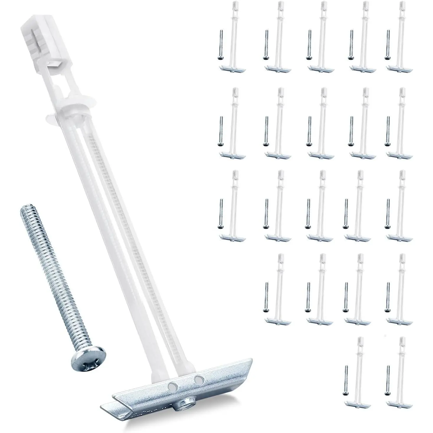 Heavy-Duty Drywall Anchor Kit with 1/4-20 Hex Head Bolts, Multi-Surface Hollow-Wall Fasteners, 22-Pack for TV Mounting, Holds Up to 270 Lbs Each in 1/2-in Drywall, 1/4-20 Bolts