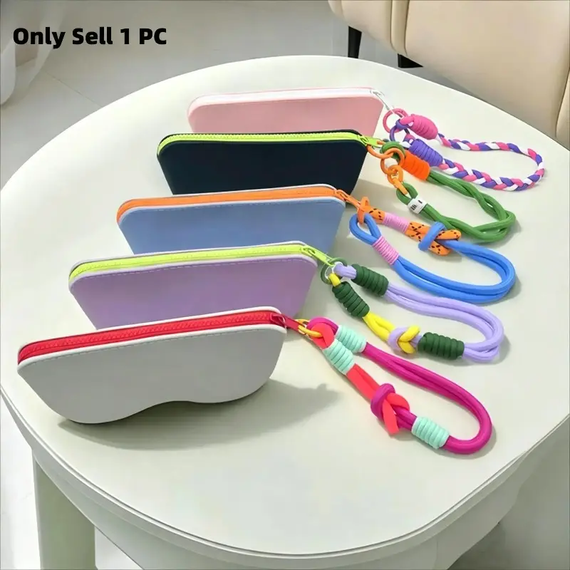 Dopamine Color Silicone Glasses Case With Detachable Strap, Portable Protective Sunglasses Storage Pouch, Wrist‑Carry Eyewear Holder for Daily Outdoor Travel