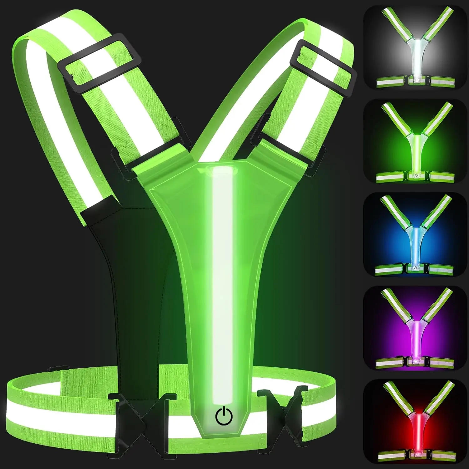 Unisex Rechargeable LED Reflective Vest with Reflective Strips, 5-Color Front&Rear Lights, 360-Degree Night Visibility, Adjustable Size for Running, Outdoor Sports
