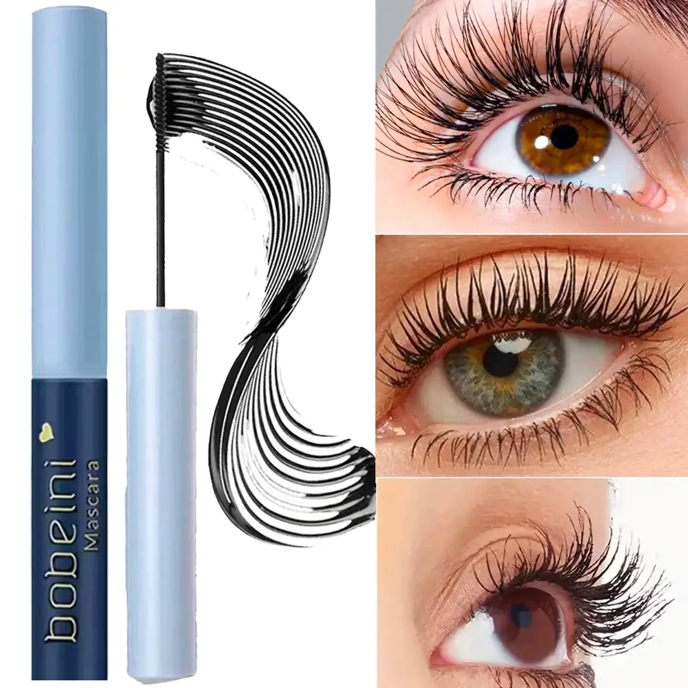 Bobeini Thin Brush Mascara, Lengthening Mascara, Waterproof Lash Mascara, Long Lash Curling Volumizing Eyelash Mascara, No Clumping Smudge-proof Formula, Mini Precision Spoolie Reach Inner & Lower Lashes, Create Natural Fine Separate Lashes