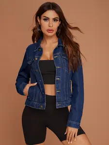 Button Front Lapel Long Sleeve Denim Jacket, Multi-Pocket Design, Casual Style, Comfortable and Fashionable, Women's Outerwear with Pockets Coats for All Seasons