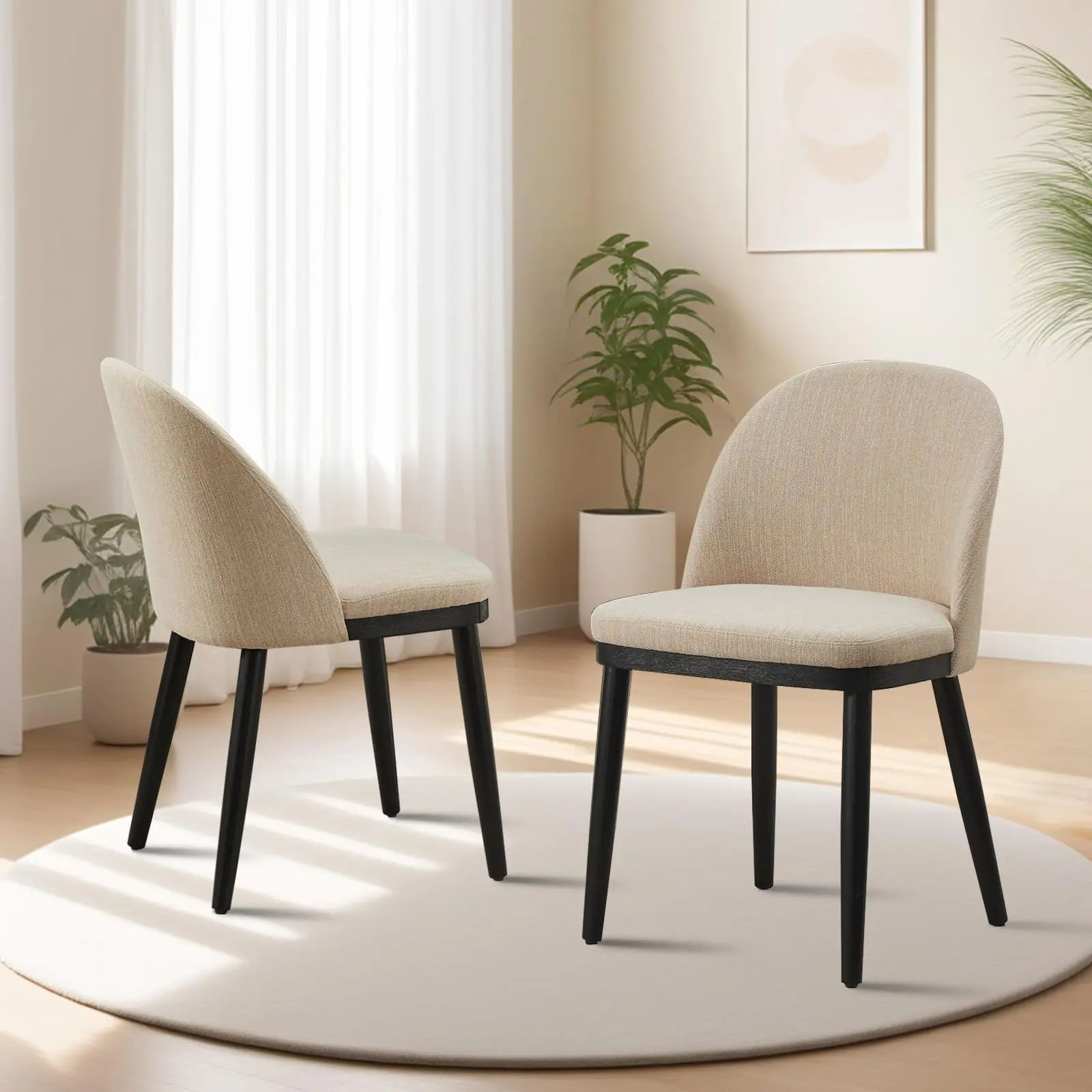 GARVEE 2-Piece Modern Upholstered Dining Chairs - Curved Back, Wooden Legs, Soft Cushion - For Kitchen, Cafe - Beige, Upholstered Chair