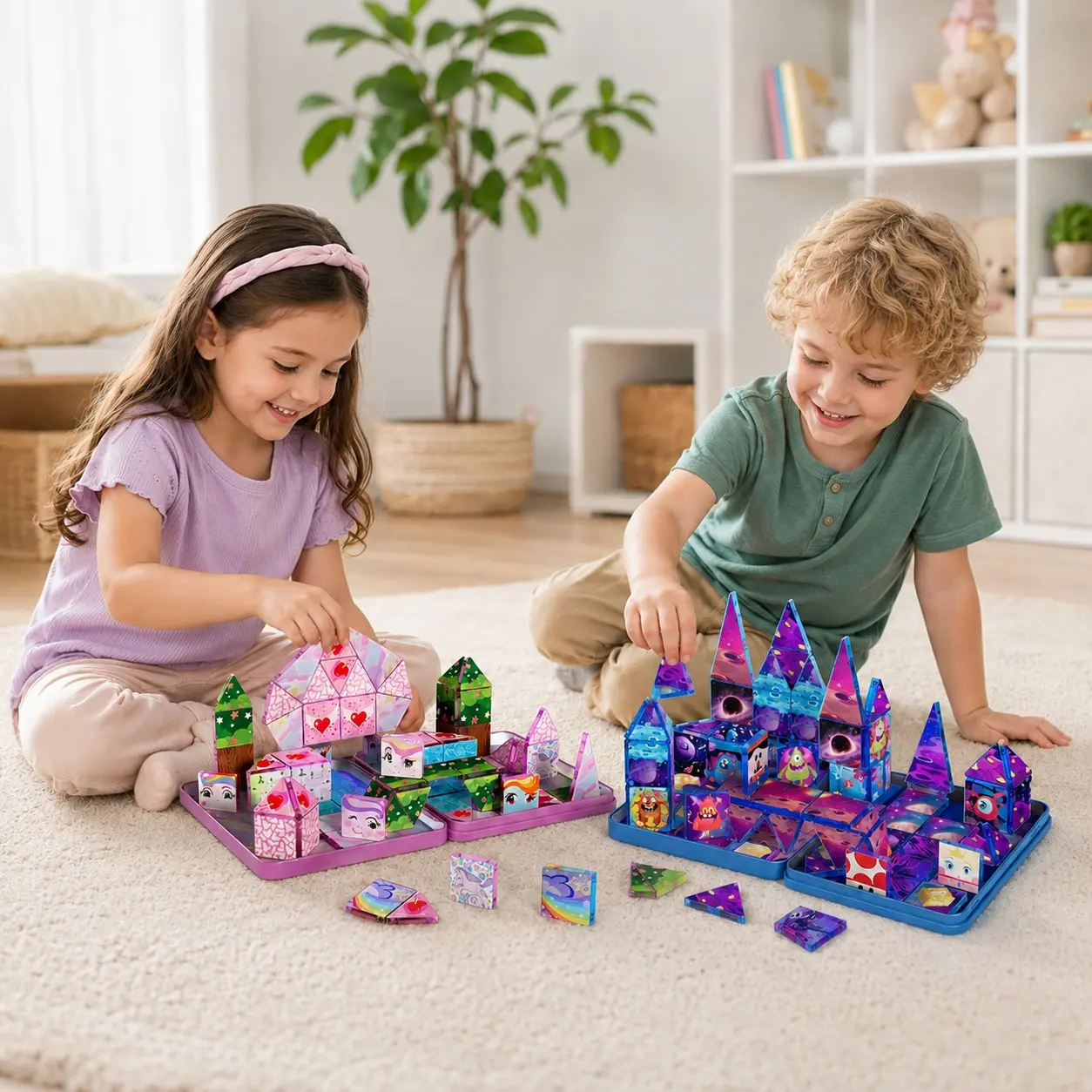 36pcs Cartoon Magnetic Tiles Building Blocks, Unicorn Space Castle Puzzle Toy, Stem Educational Toys for Kids 3-8 Years, Unisex Birthday Gift