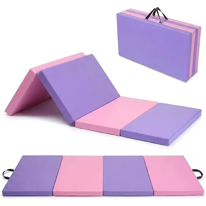 6x3 Ft Folding Gymnastics Mat 2" Thick, 4-Panel Portable Exercise Tumbling Pad with Carry Handles, Durable Vinyl Surface, Home Gym Floor Mat for Yoga Pilates Aerobics Martial Arts Training
