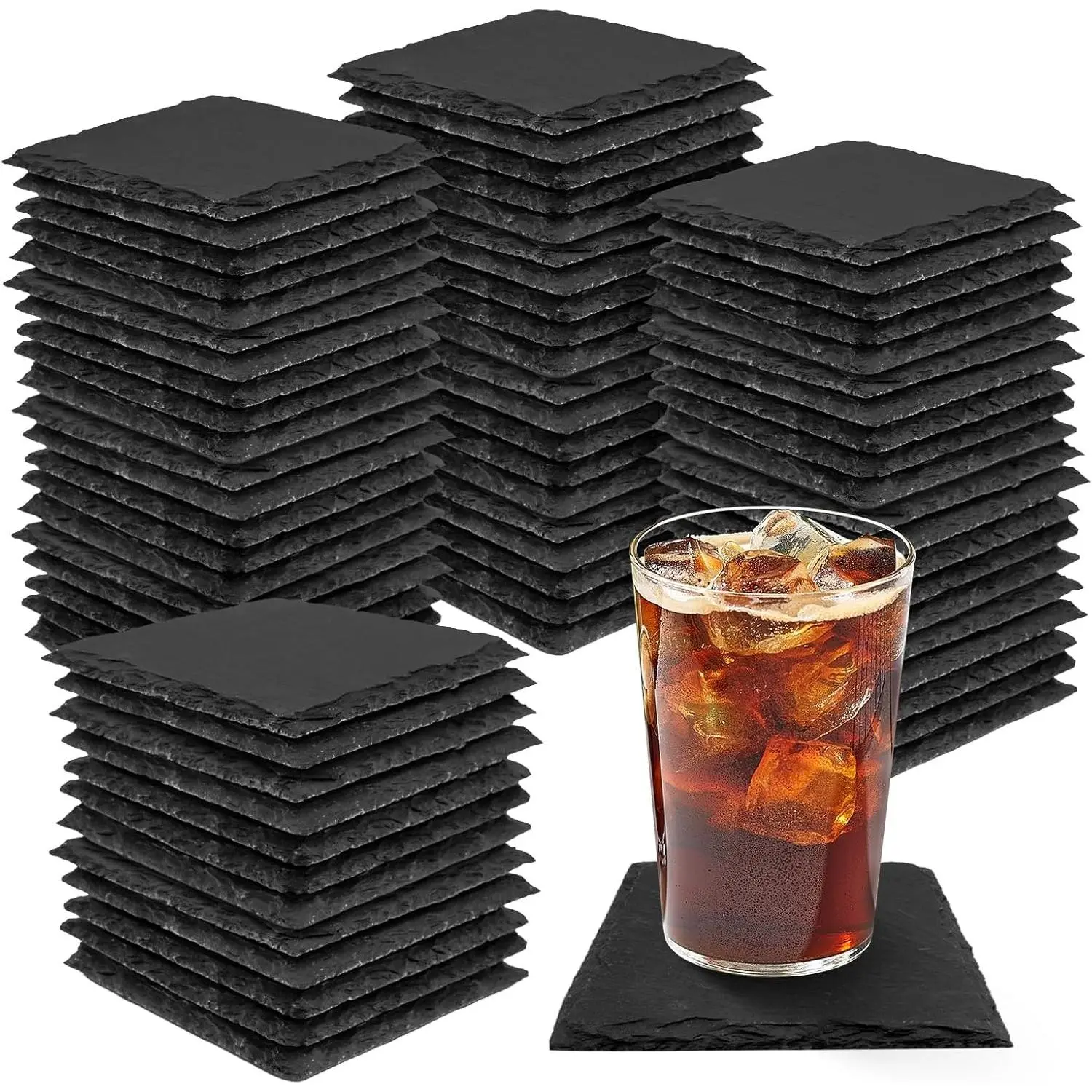 68 Pcs 4 x 4 Inch Square Black Slate Stone Coaster Set, Perfect for Home, Office, Kitchen, Bar, Christmas & All Occasions