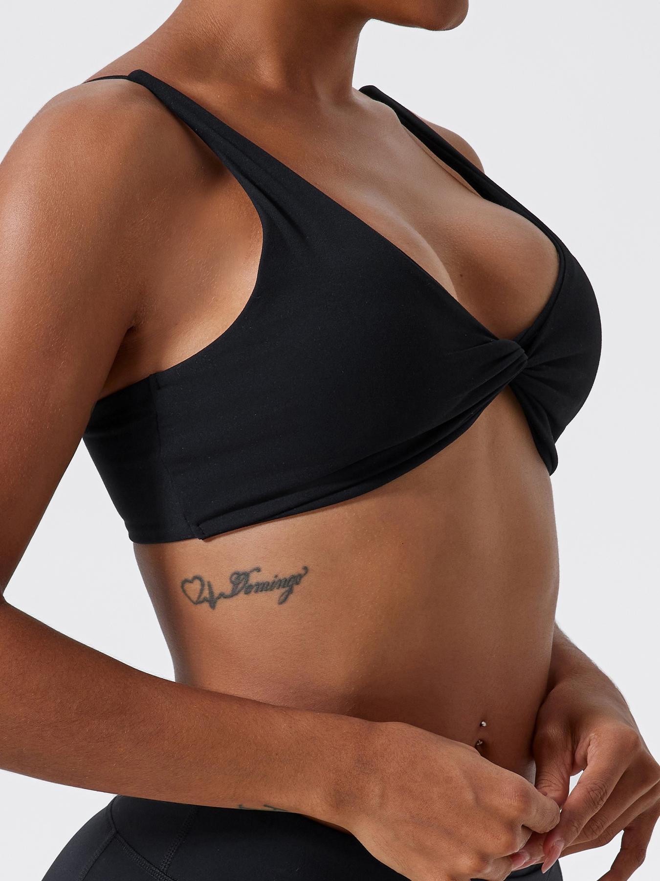 Women's Solid Twist Front Sports Bra, Casual Comfy Breathable High Stretch Yoga Bra, Ladies Sportswear for Indoor Outdoor Wear, Gym Clothes, Activewear, Workout Clothes, Workout Bras