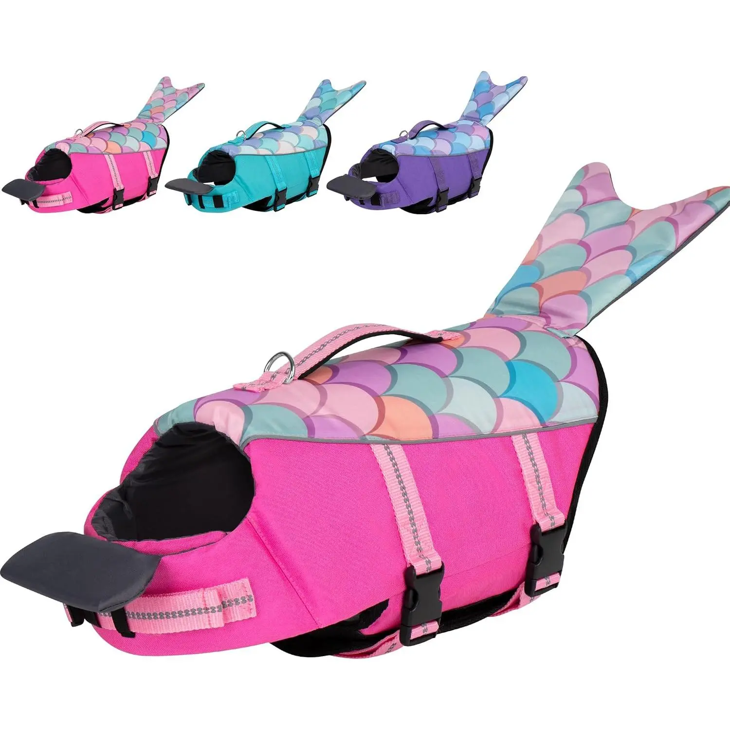 Dog Life Jacket Reflective Mermaid Dog Life Vest for Swimming Boating, High Buoyancy Pet Life Preserver Lightweight Small Medium Large Doggie Lifejackets with Front Float, Pink XS