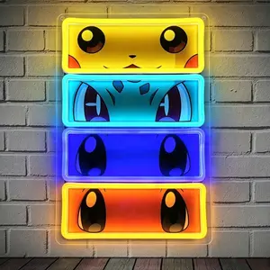 Four-color anime eyes spliced neon atmosphere decorative light USB plug powered suitable for anime-themed gaming rooms, otaku bedrooms, figure and designer toy stores, board game, comic convention setups, birthday parties, anime lover gifts neon light