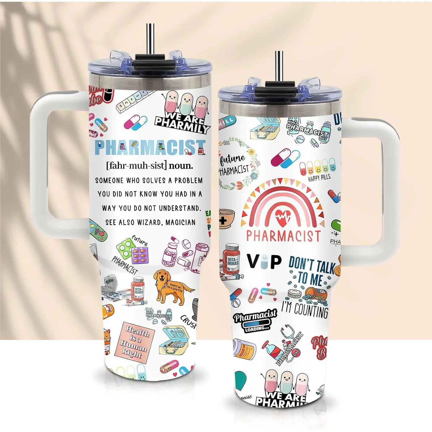Pharmacist Gifts for Women Cup Tumbler 40Oz with Handle, Pharmacy Gifts for Pharmacist Insulated Water Cups, Pharmacy Appreciation Retirement Gift for Women Men Coffee Mugs