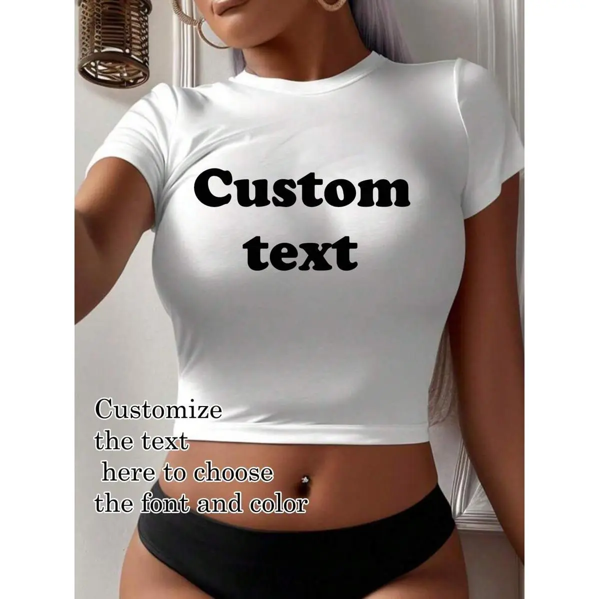 Customized Women's Short Sleeve T-Shirt, Add Your Own Text, Personalized Graphic Tee, Ideal Gift For Girlfriend, Minimalist And Fashionable, Unique, Family, Friends, Customized Printed Slogan T-Shirt White Summer, Anniversary Gift, Y2K Aesthetic
