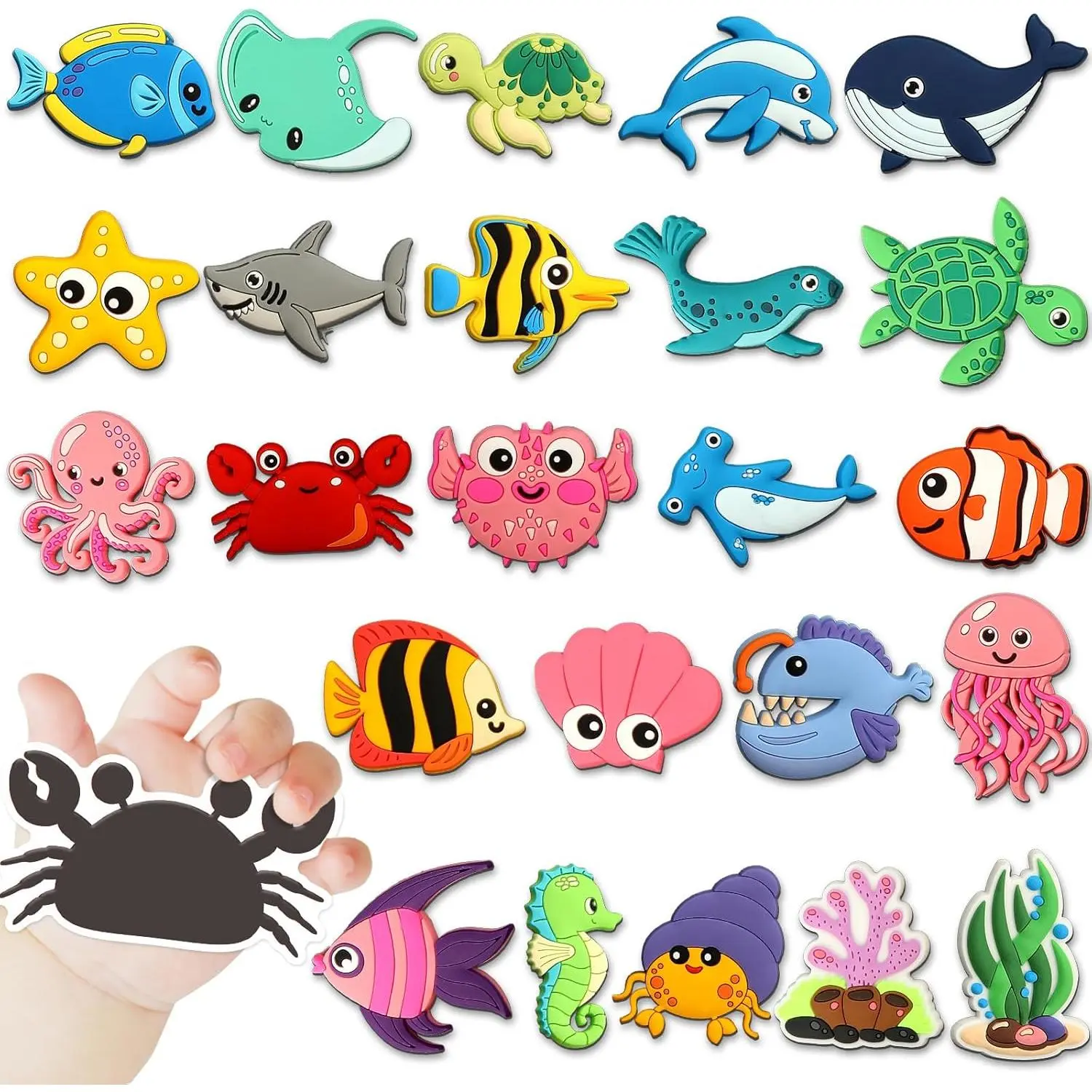 24PCS Ocean Animals Refrigerator Magnets, Cute Rubber Sea Animals Educational Sea Life Magnets, Full Back Magnetic for Fridge Whiteboardfidget toys